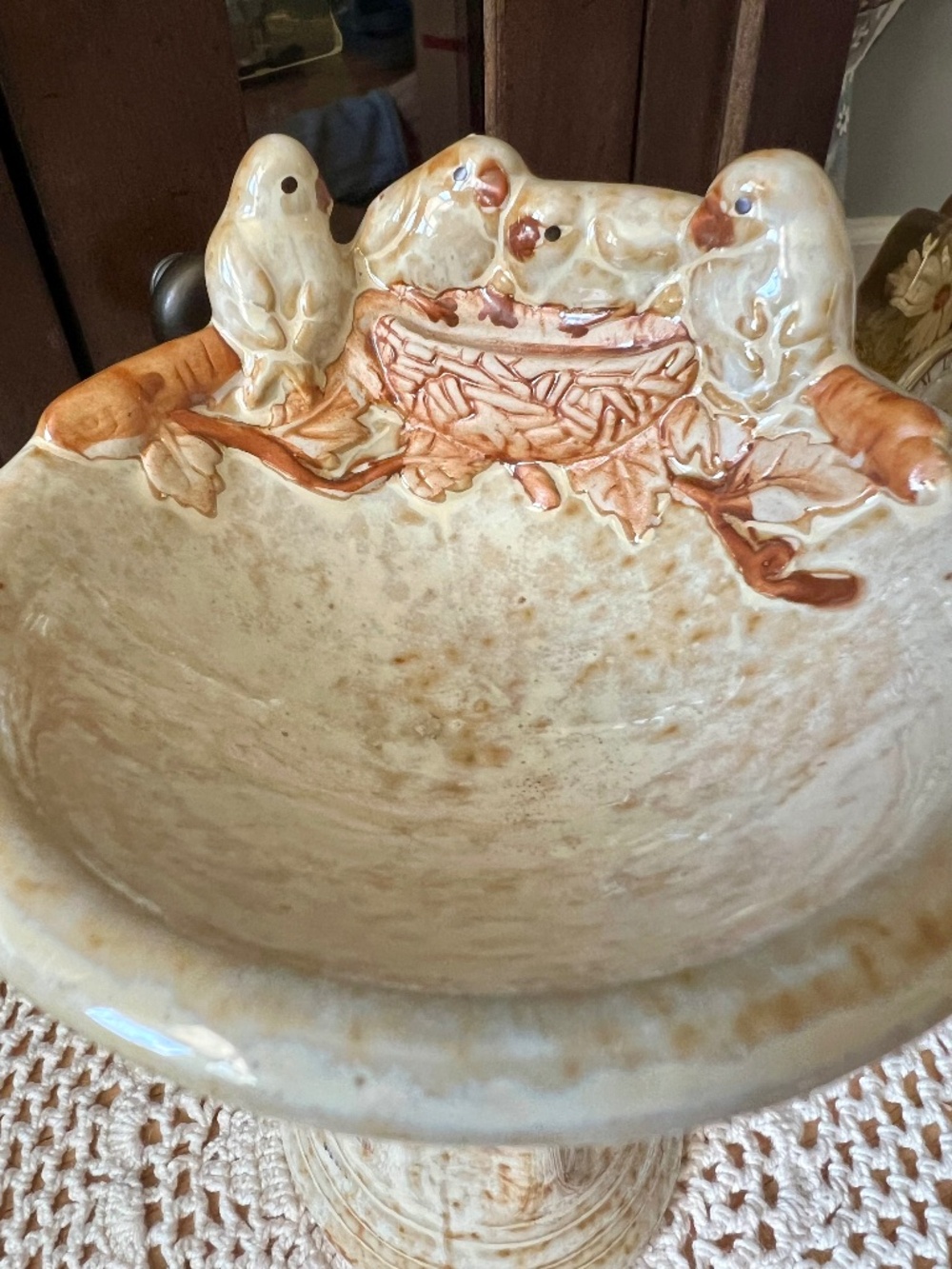 Ceramic Mini Birdbath Pedestal Soap Trinket Catch All Dish Rustic Farmhouse